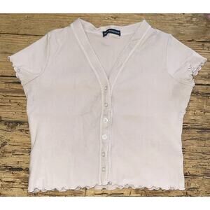 Brandy Melville Womens Size OS Lite Purple Button Down Scalloped SS Shirt